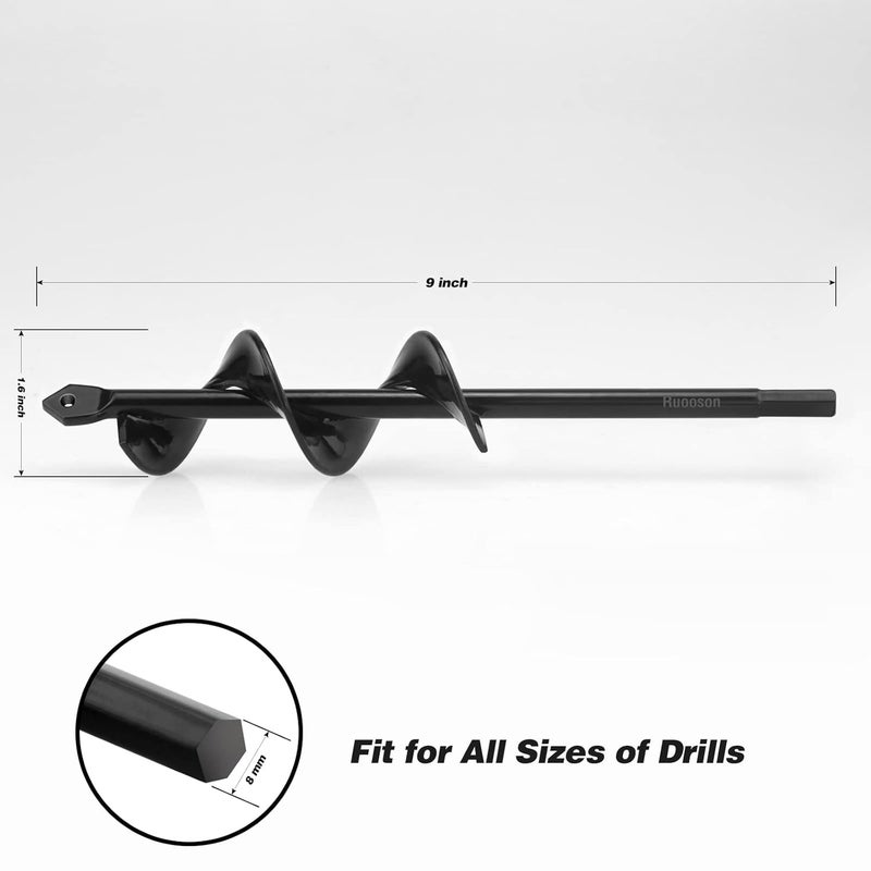 Ruooson Garden Auger Drill Bit for Planting 1.6X9 in Garden AugerSpiral Easy Planter Rapid Planter Plant for 3/8" Hex Drive <1Pcs>. (1.6x9 in) - Image 3